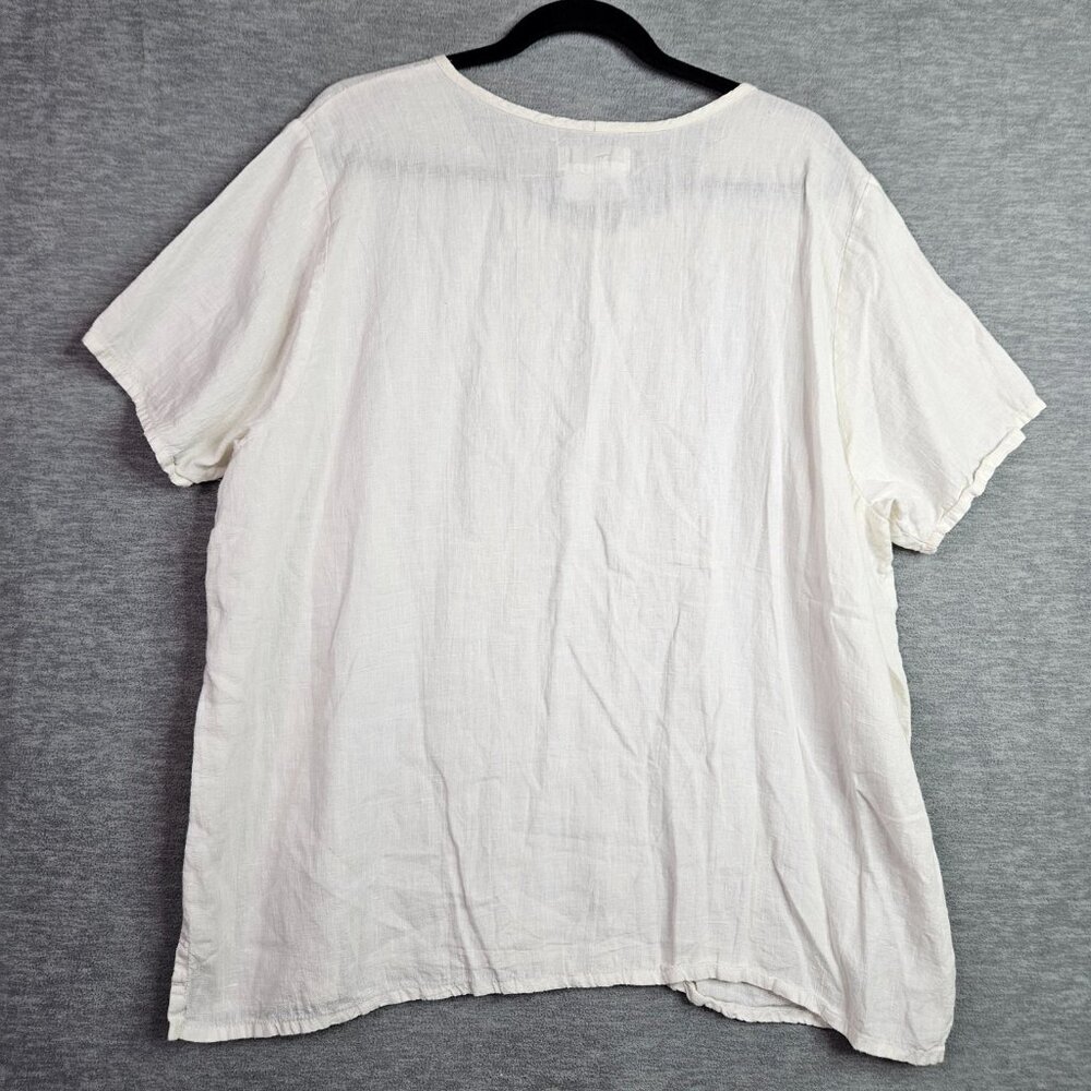 FLAX Women's Size XL White 100% Linen Short Sleeve Boxy Relaxed Top - Picture 2 of 6